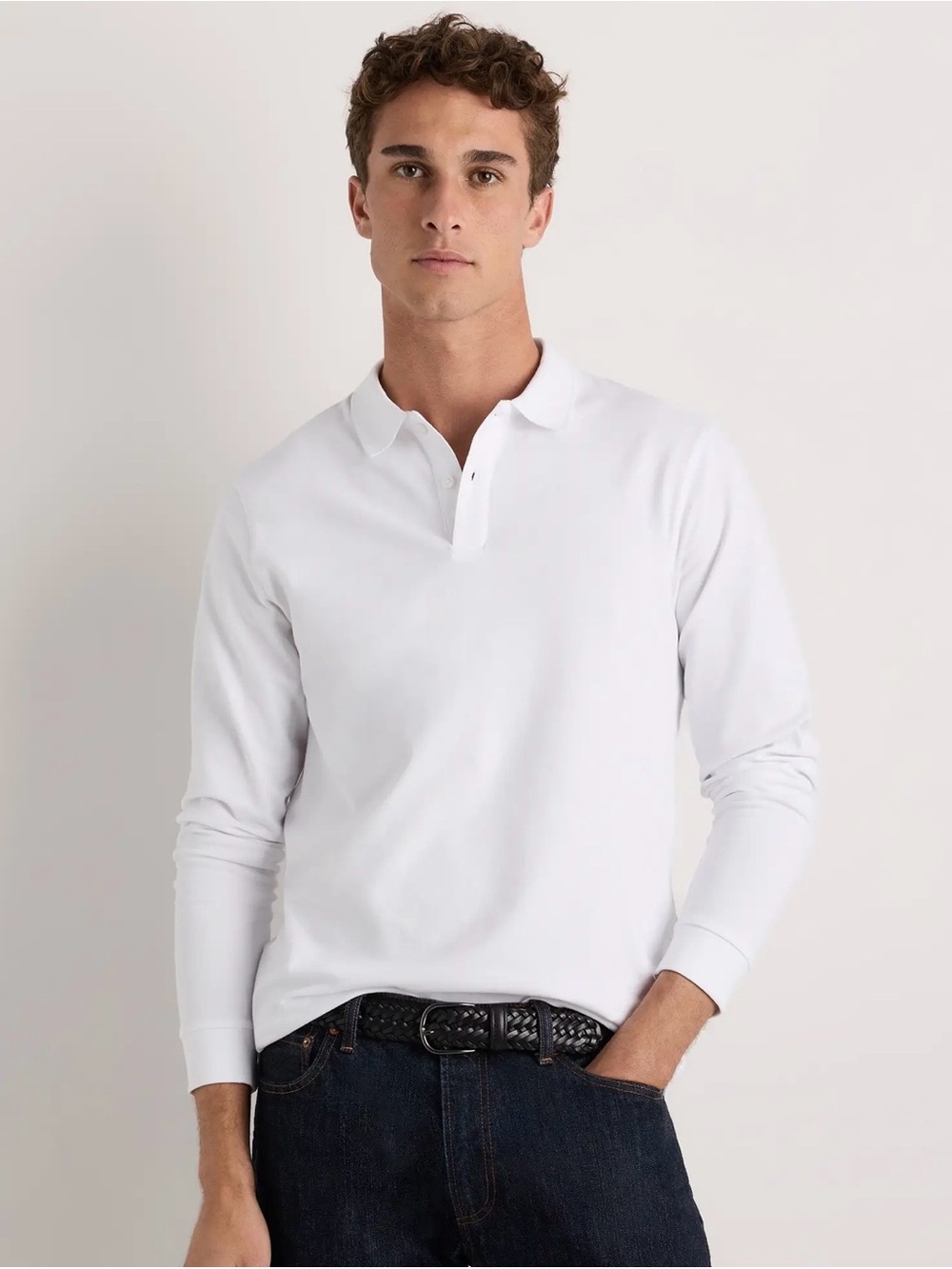 Quince NWOT Men's Long Sleeve Polo Shirt - White 100% Cotton